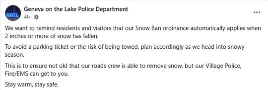 Geneva-on-the-Lake issues parking ban