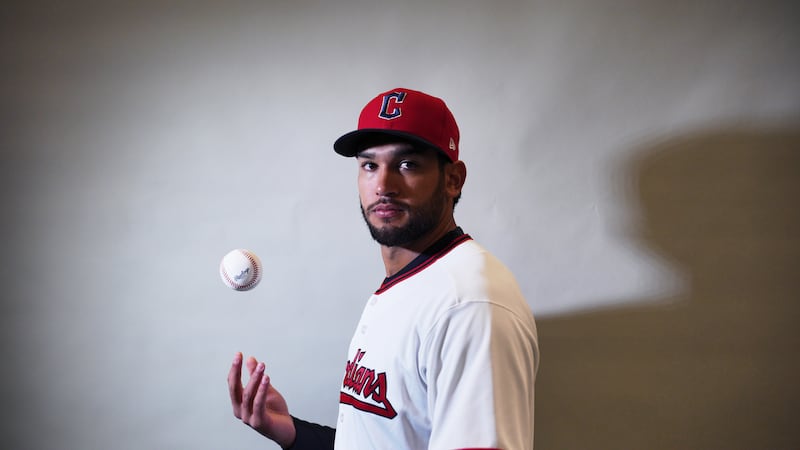 This is a 2026 photo of Daniel Espino of the Cleveland Guardians MLB baseball team. This image...