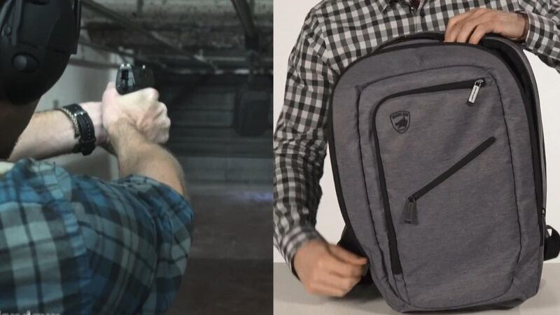 A bullet-proof backpack is pictured (Source: YouTube)