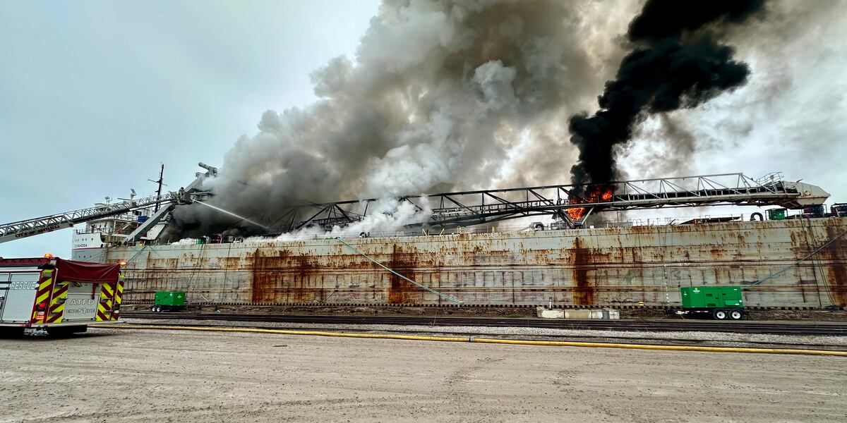 Large fire breaks out aboard ship in Ashtabula Harbor