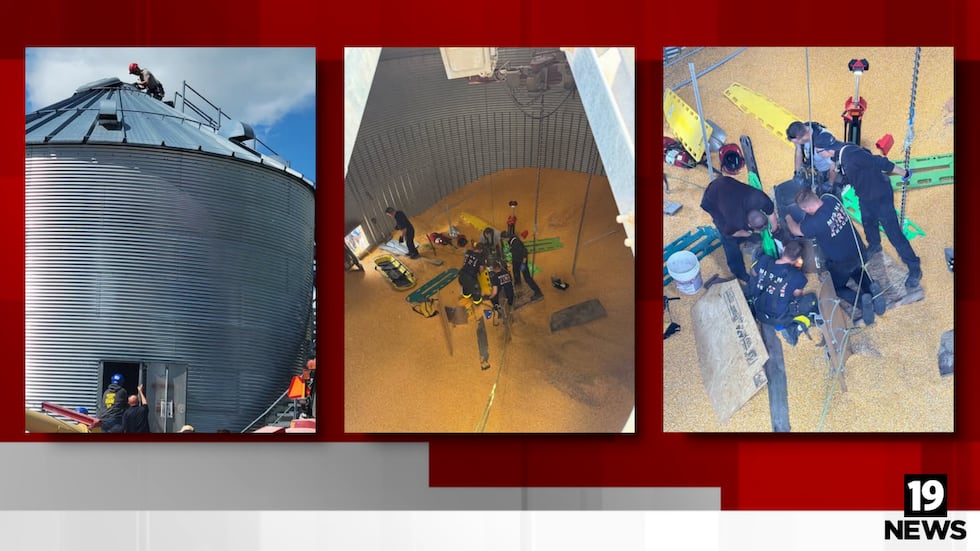 The Medina Fire Department rescued a man trapped in a grain bin Wednesday afternoon.