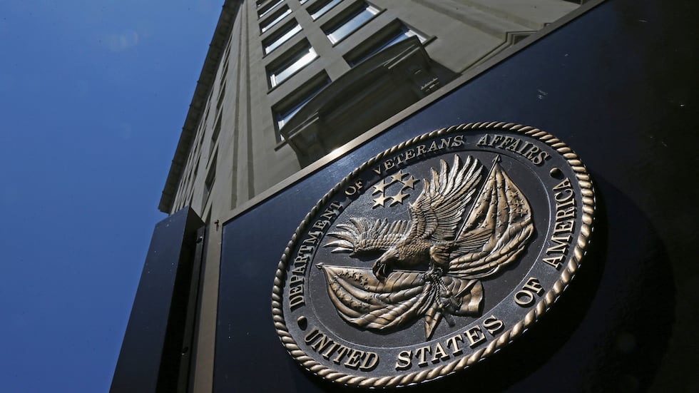 FILE - The seal is seen at the Department of Veterans Affairs building in Washington, June 21,...