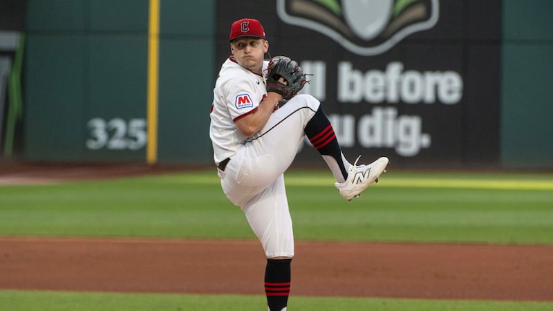 Cleveland Guardians starting pitcher Parker Messick delivers against the Detroit Tigers during...