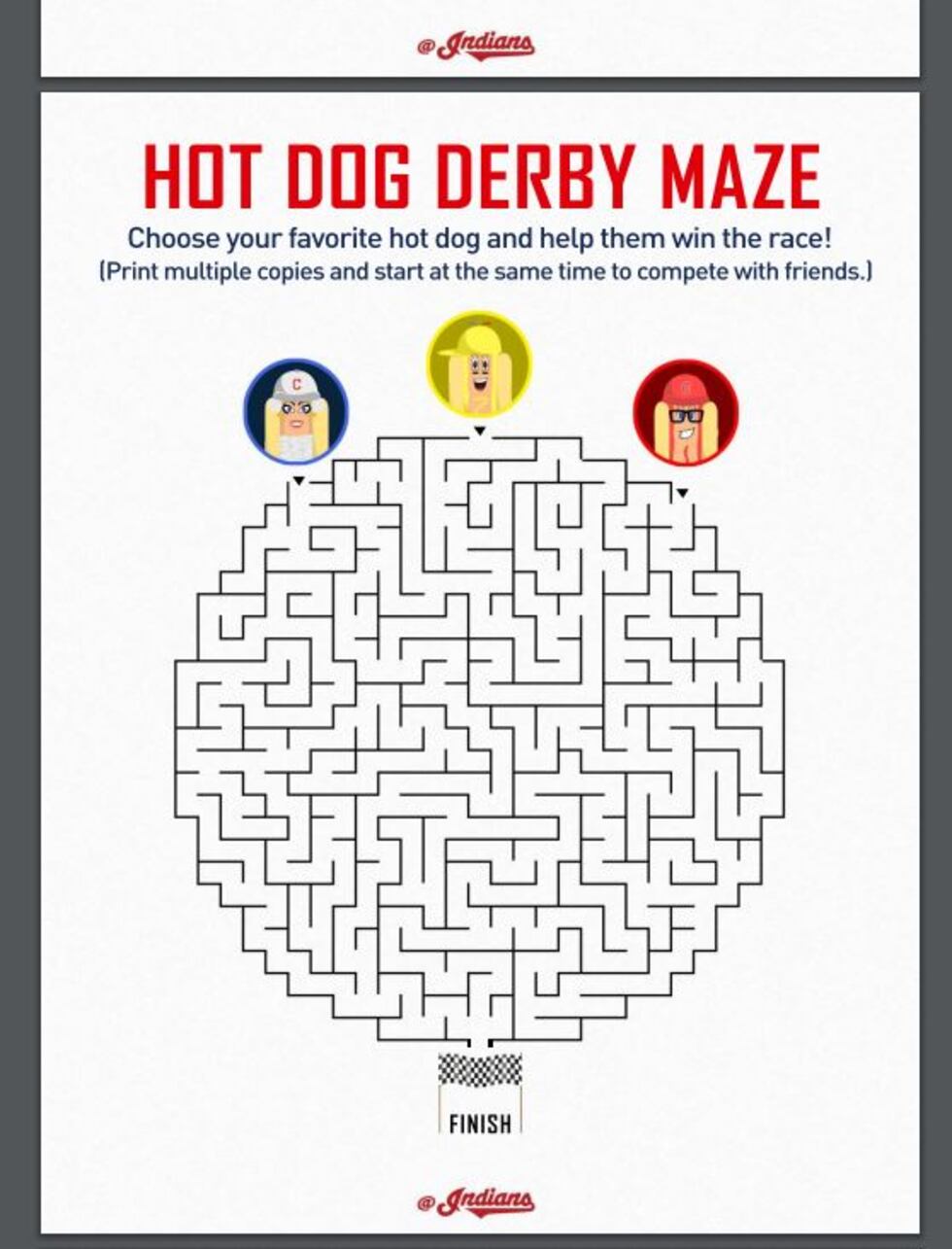 The Cleveland Indians at-home activity book includes a hot dog derby maze. Be careful, Ketchup...