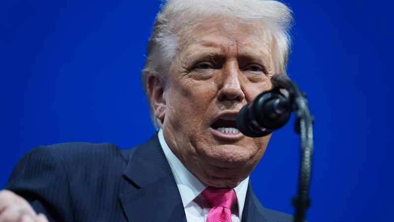 President Donald Trump speaks during the Saudi Investment Forum at the Kennedy Center,...