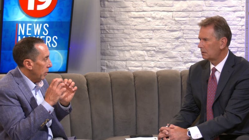 David Gilbert the President and CEO of Destination Cleveland and Brian Duffy on the set of 19...