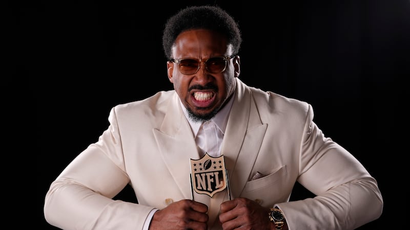 Cleveland Browns' Myles Garrett, AP defensive player of the year, poses at the NFL Honors...