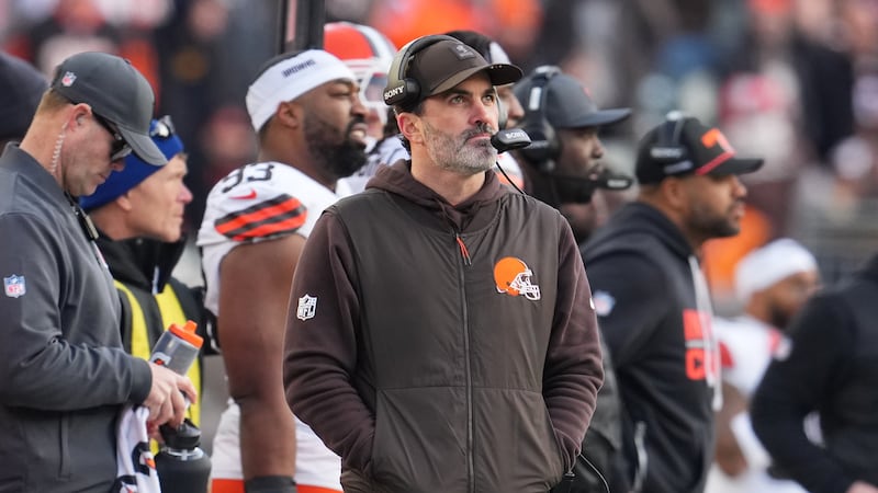 Cleveland Browns head coach Kevin Stefanski walks on the sideline during the second half of an...
