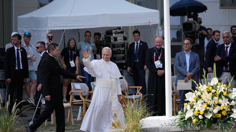 Pope Leo XIV meets with staff and guests of Accueil Notre-Dame and sick people at the...