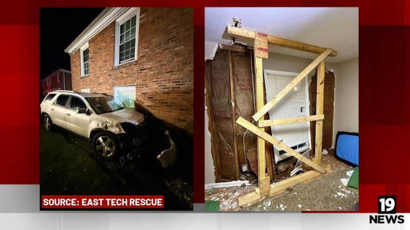 Car pushed into Euclid apartment building after being struck by another vehicle (Source: East...