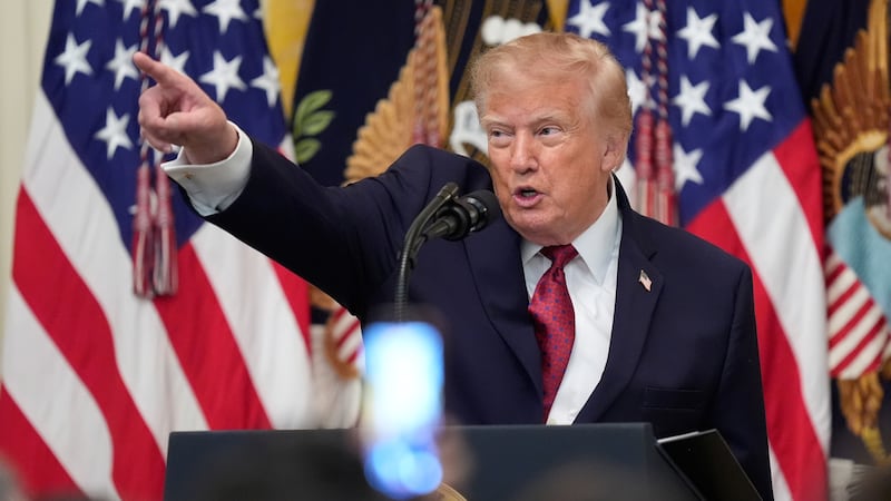 President Donald Trump speaks during an East Room event at the White House celebrating...