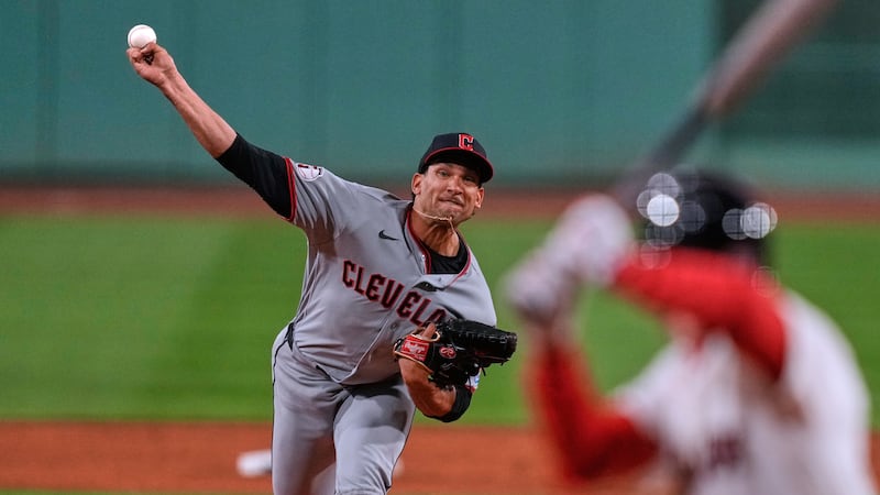 Cleveland Guardians starting pitcher Daniel Espino delivers during the first inning of a...