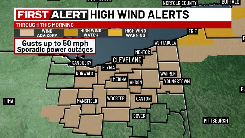 Thousands without power with many NE Ohio counties under wind advisories