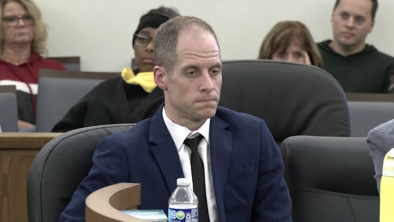 People in the courtroom react as Caleb Flynn’s AI-generated love songs play during his murder...