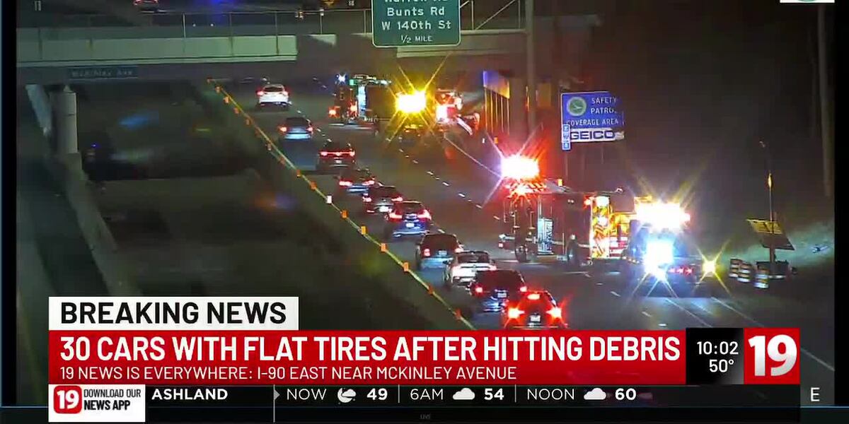 30 guys get flats after running over debris